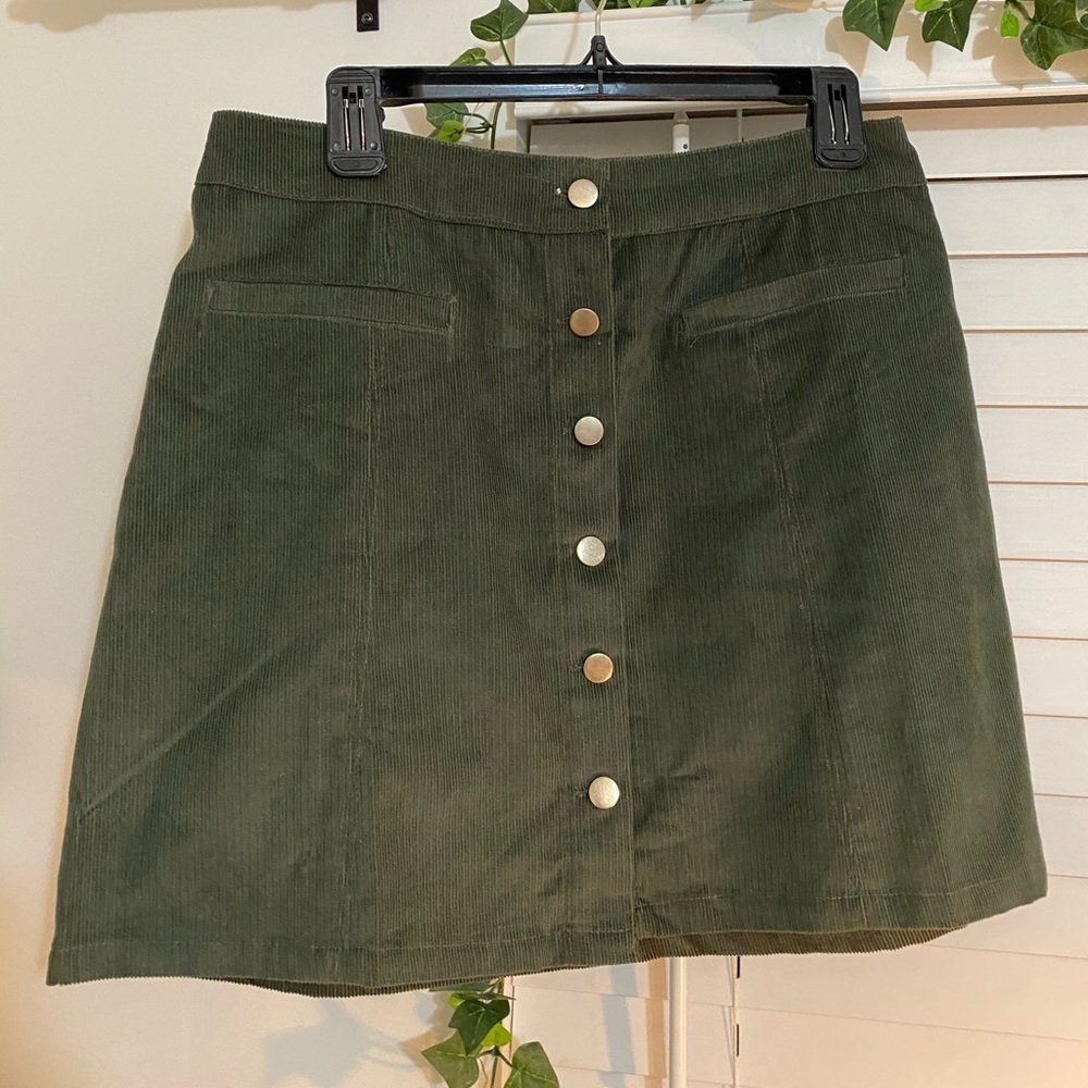 Green Button Up Corduroy Skirt